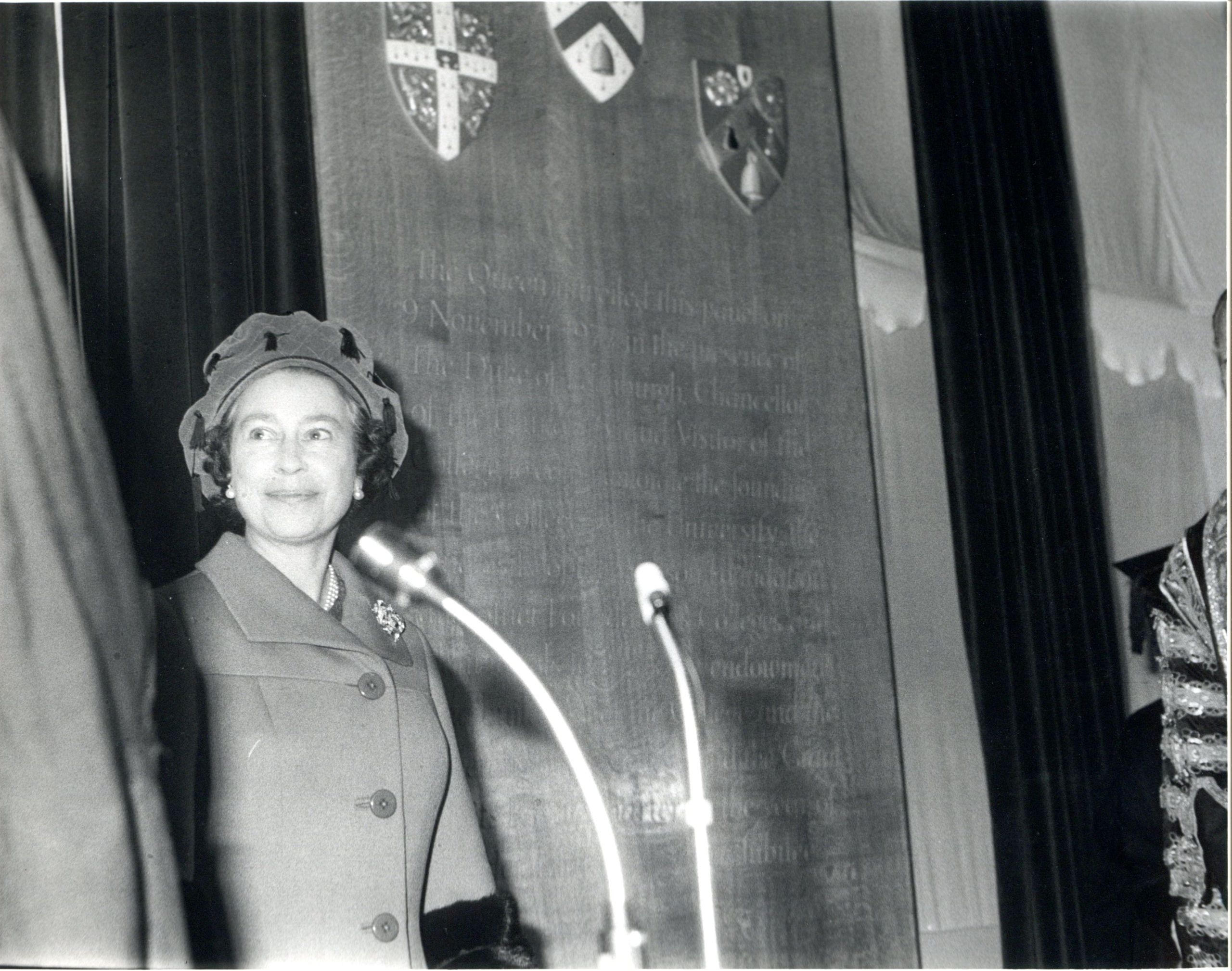 HM the Queen pictured at the 1977 Royal Opening of Wolfson College