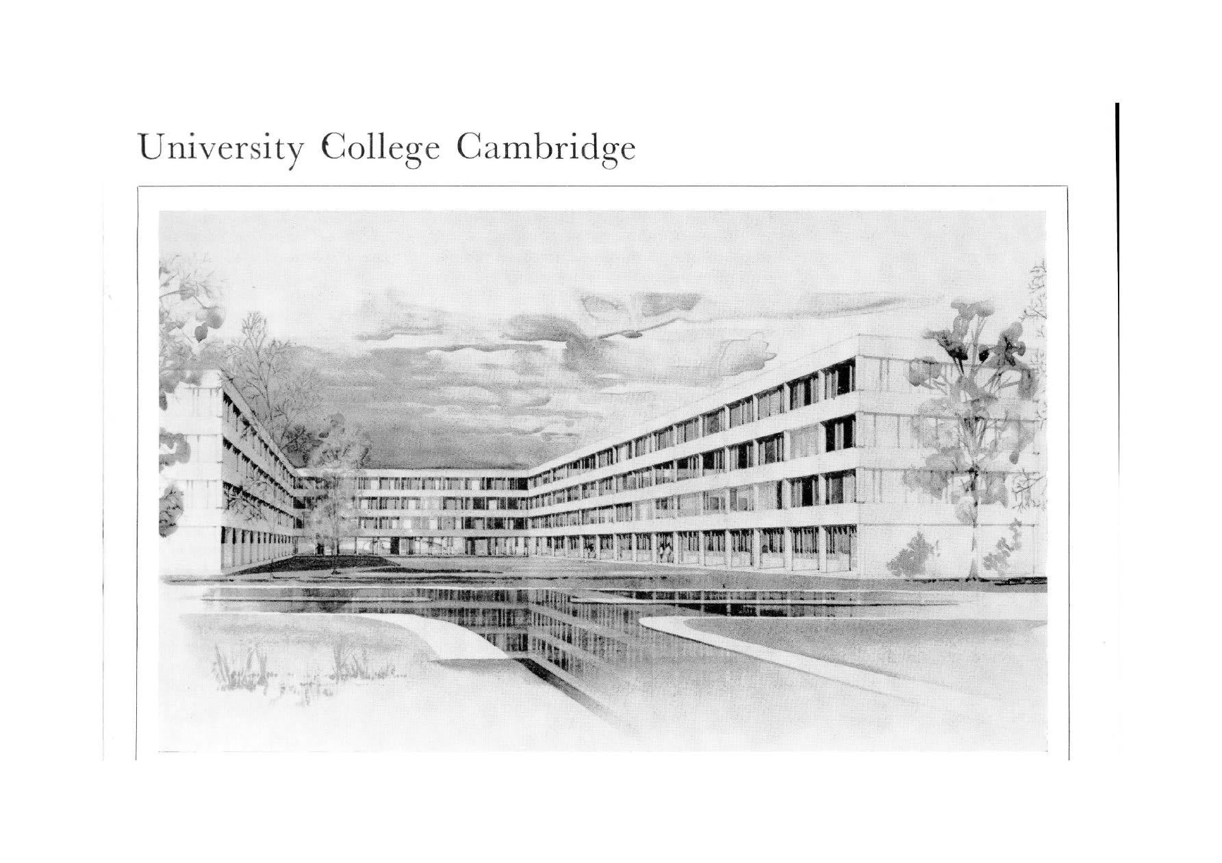 The cover image of the prospectus for University College, depicting a modernist campus.