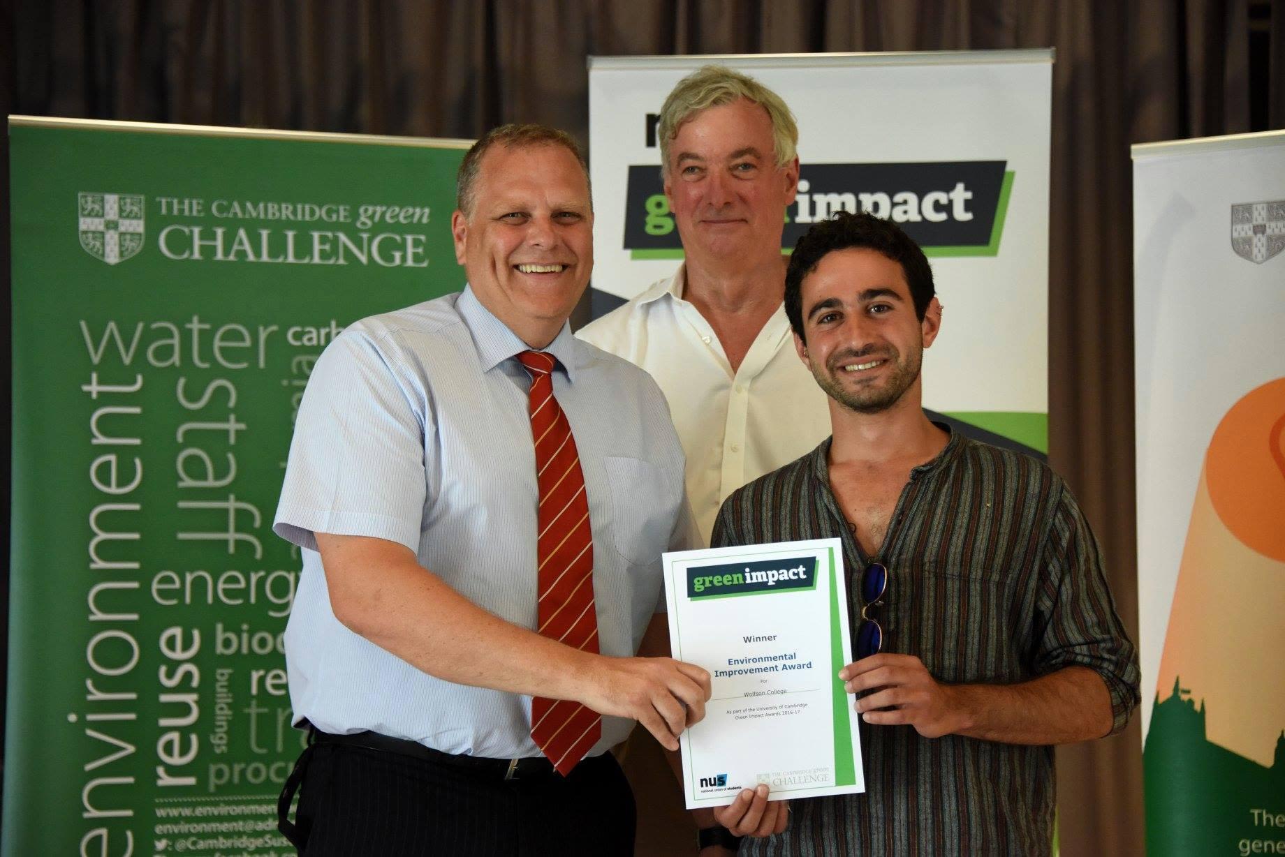 Alain and the Alan Fuller (former Domestic Bursar) receiving a Green Impact Gold Award (2017)